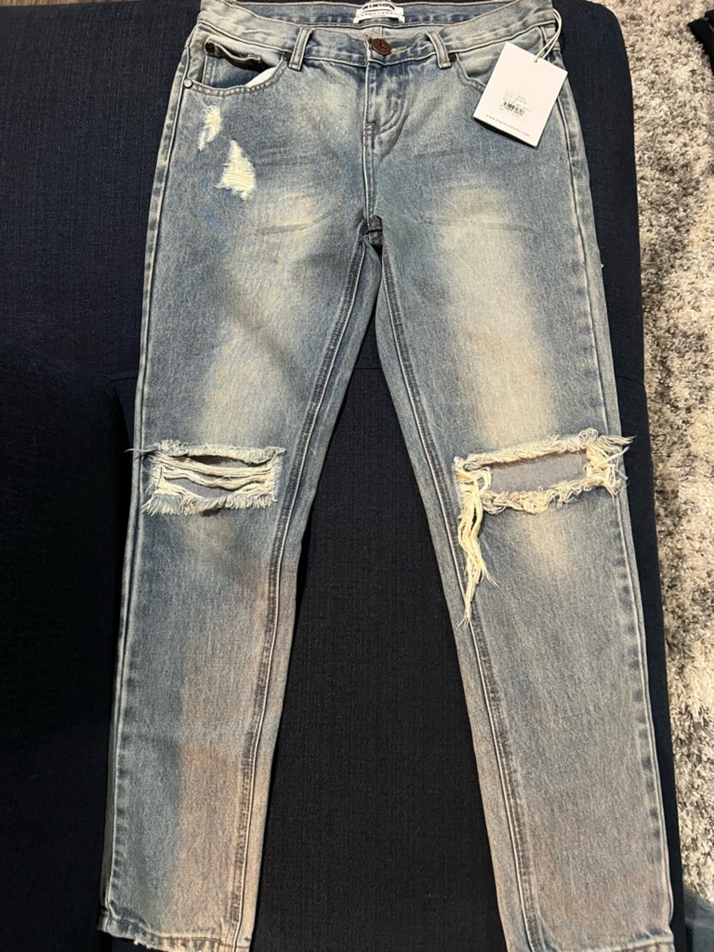 One Teaspoon Light Blue Distressed Knee-Ripped Jeans